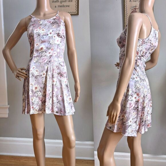 90s Frederick's of Hollywood Mini Dress Floral Embossed Satin Pink Coquette 3 - Picture 2 of 9